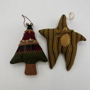 Vintage Handmade fabric Set 2 Primitive Christmas Tree and ornaments